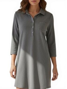 Berkshire Homewear Nightgown Womens XL Gray French Terry Henley Sleep Shirt